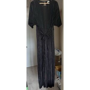 ASOS DESIGN Black Plissé Tie Front Culotte Jumpsuit Sz 14 Open Back Pleated